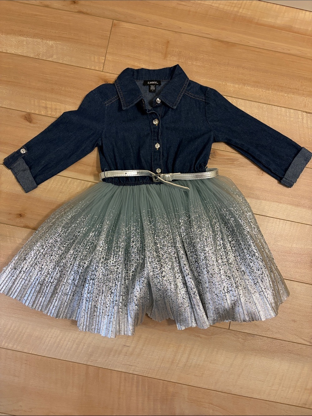 Zunie Dark Blue Denim and tulle dress